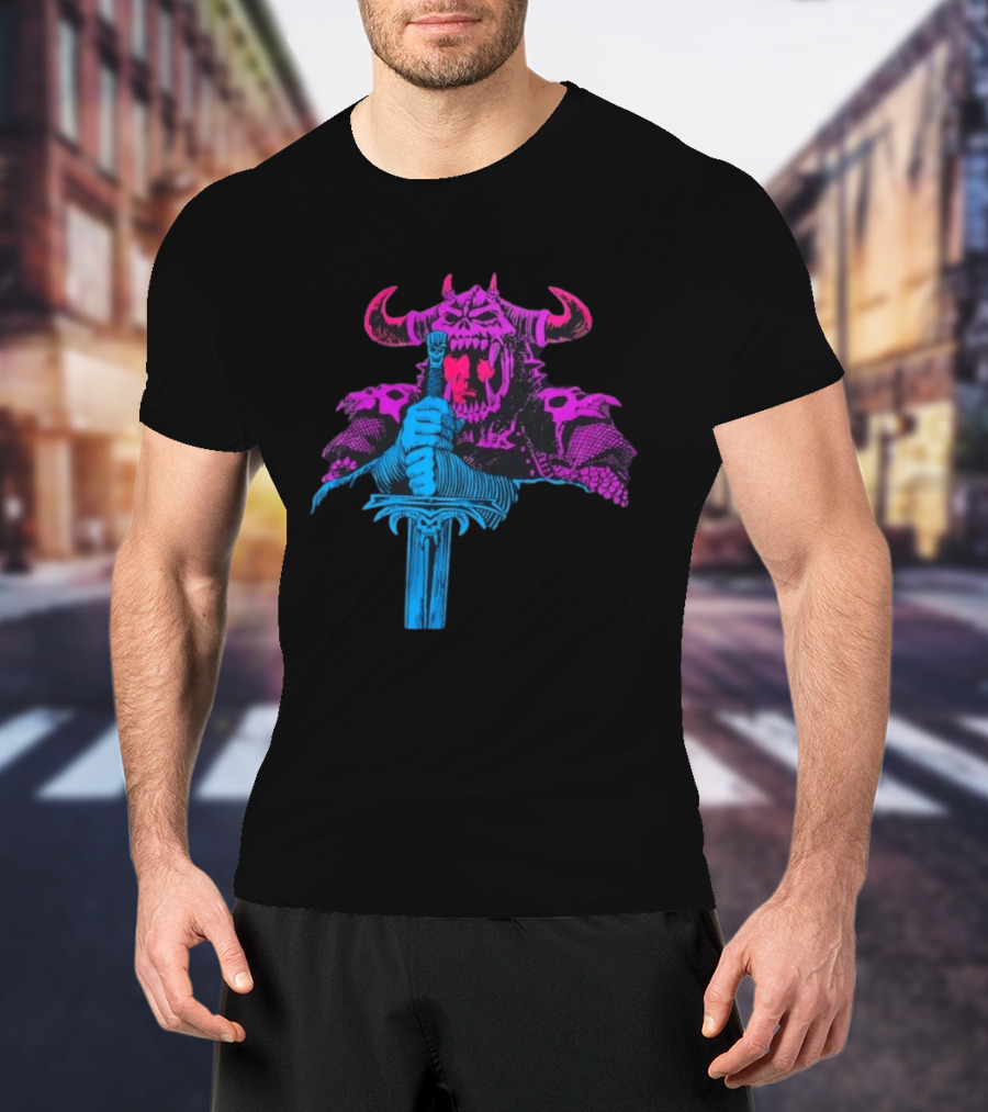 The Dark Warlord Retro Fantasy Skull And Sword T-Shirt
