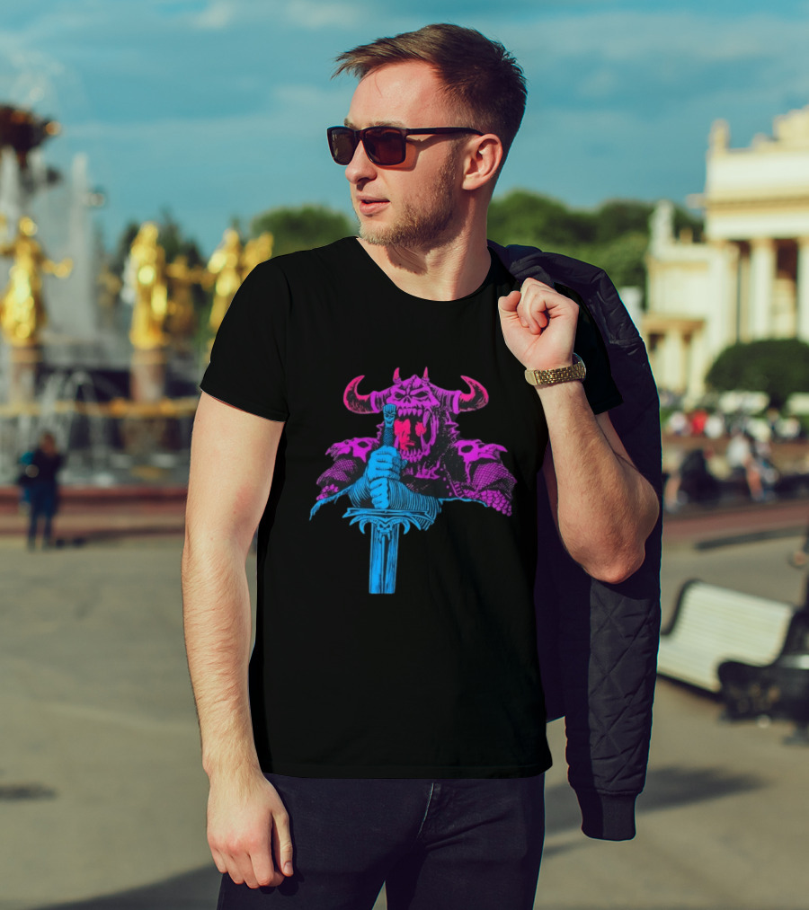 The Dark Warlord Retro Fantasy Skull And Sword T-Shirt