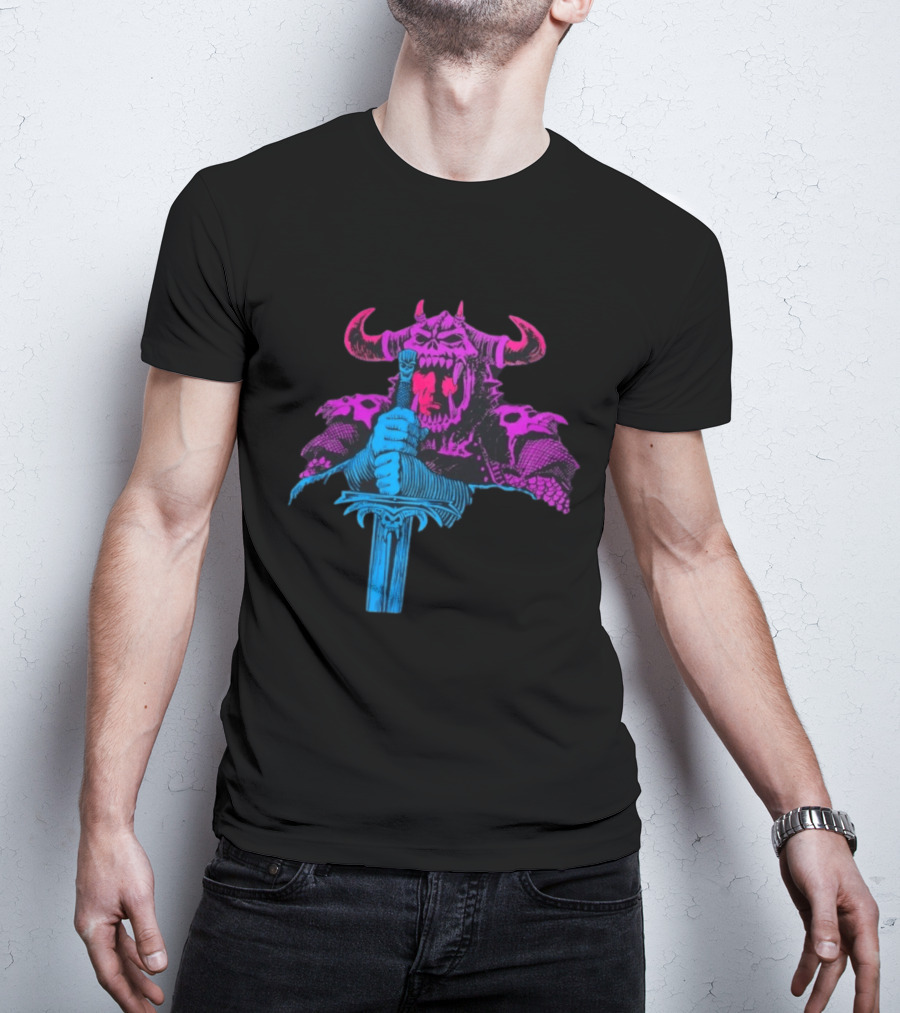 The Dark Warlord Retro Fantasy Skull And Sword T-Shirt