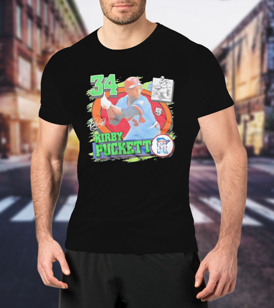 Kirby Puckett Number 34 Minnesota Twins Topps 75 Collection Vintage Baseball Card T-Shirt