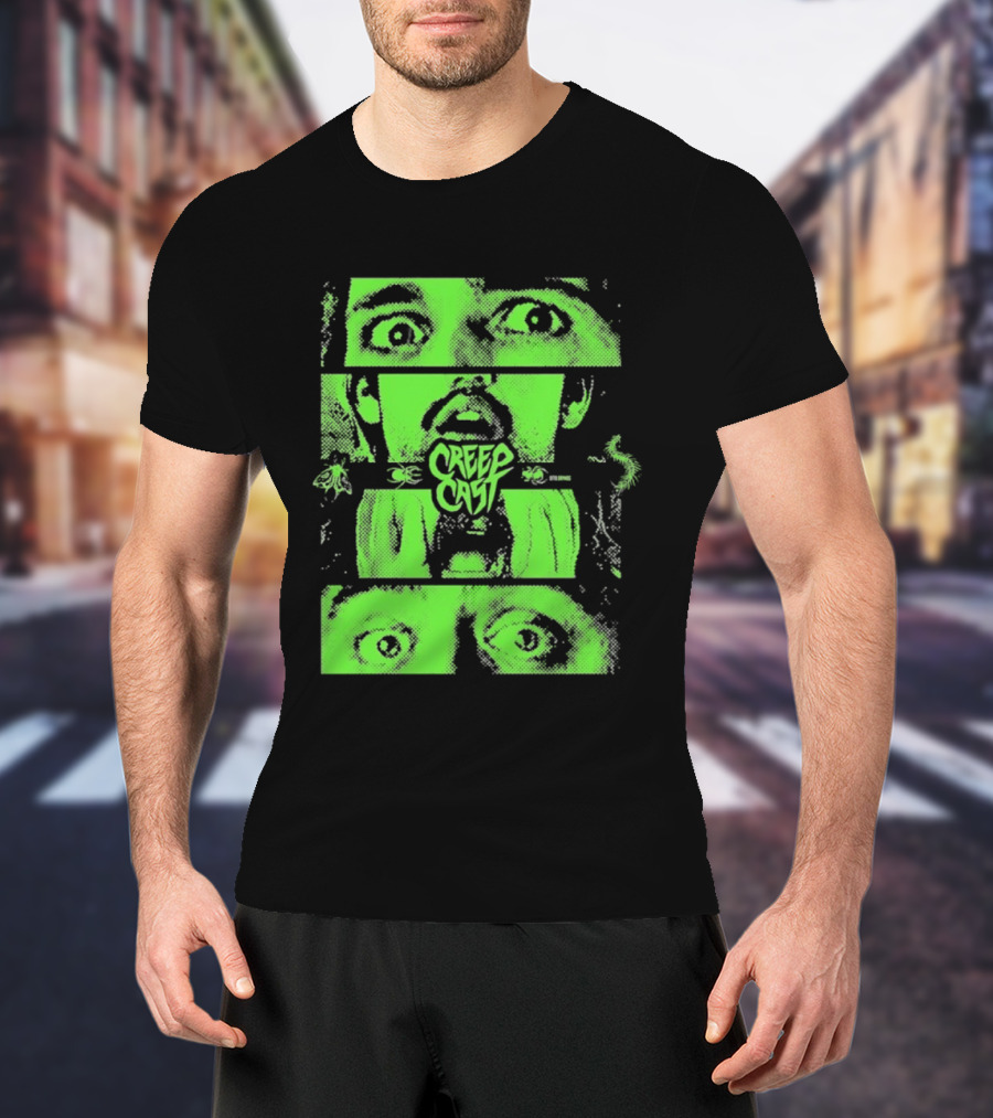 CreepCast Horror Retro Comic Green Face T-Shirt