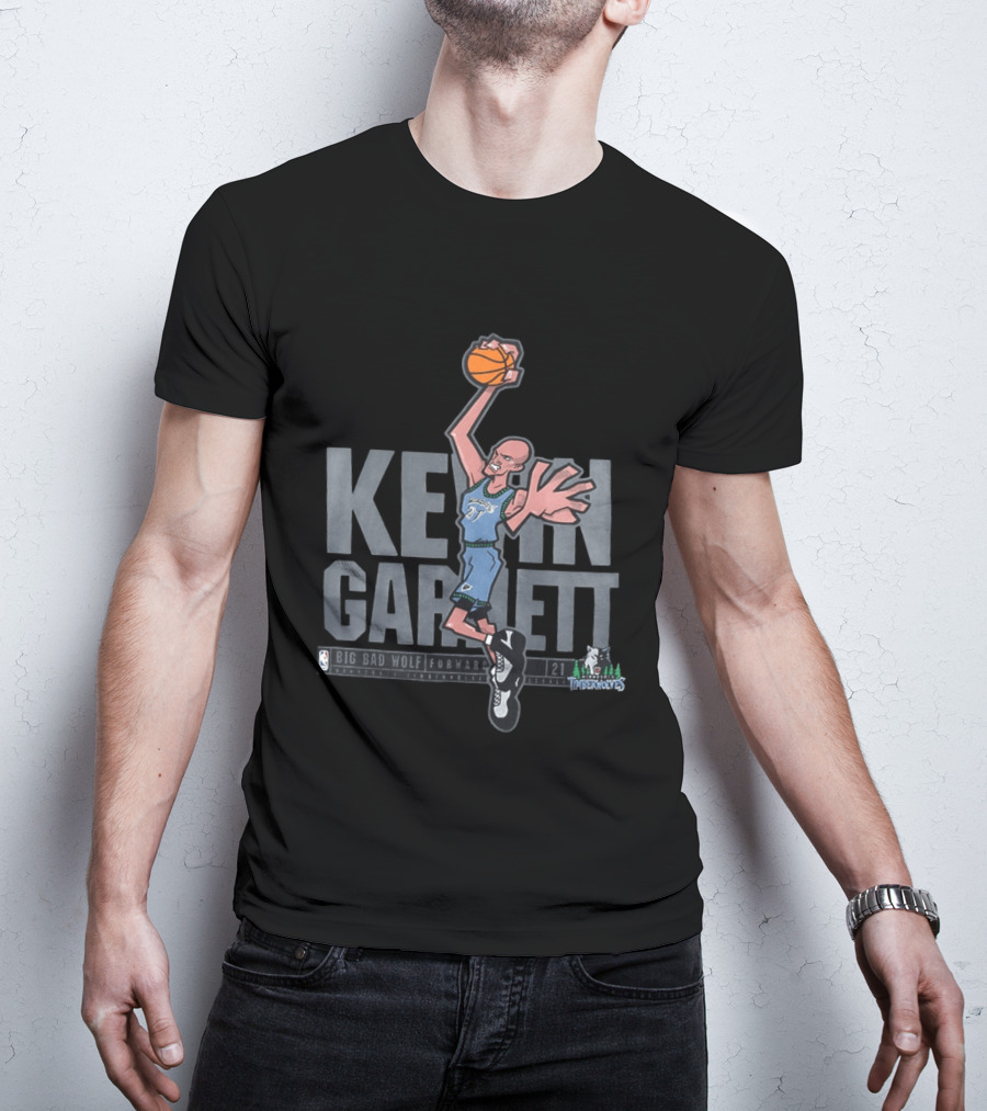 Kevin Garnett Big Bad Wolf Forward 21 Minnesota Timberwolves NBA Caricature T-Shirt