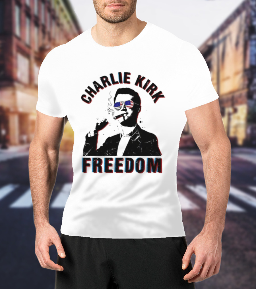 Charlie Kirk Freedom Cigars Sunglasses American Flag T-Shirt