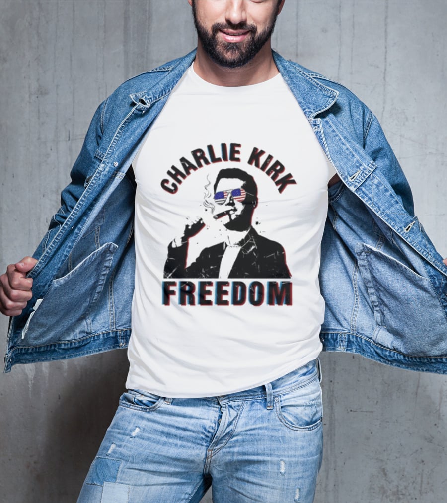 Charlie Kirk Freedom Cigars Sunglasses American Flag T-Shirt