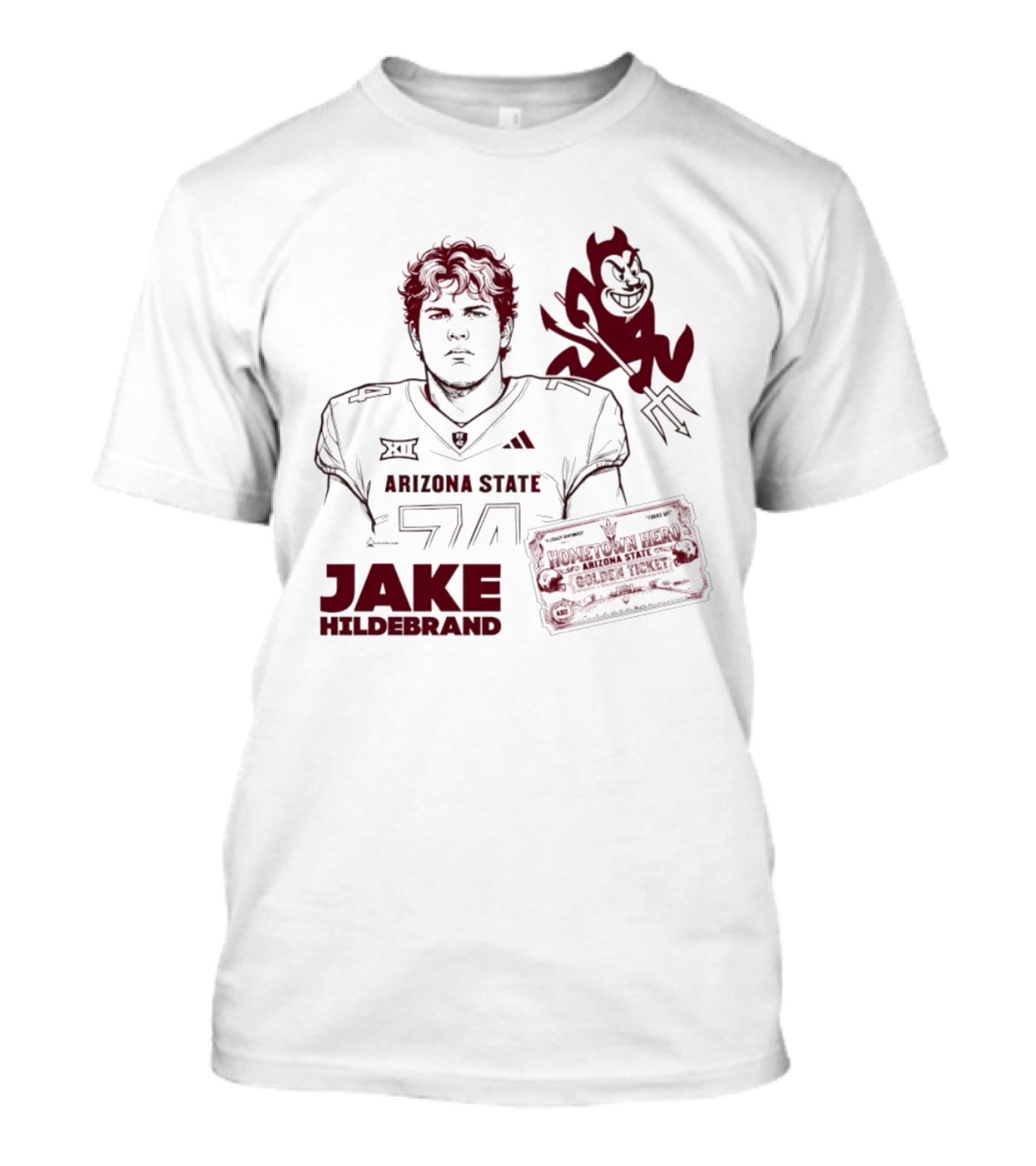 Jake Hildebrand Arizona State Sun Devils Football 74 Hometown Hero Golden Ticket T-Shirt
