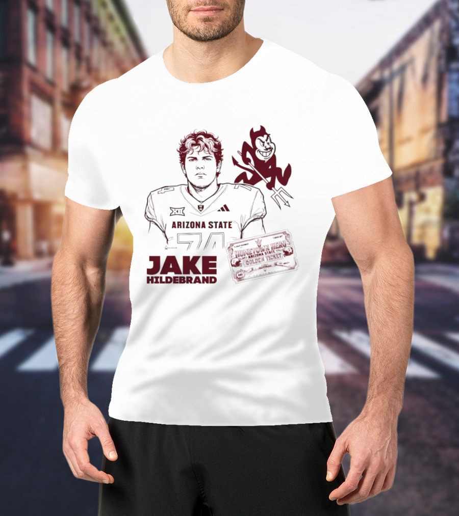 Jake Hildebrand Arizona State Sun Devils Football 74 Hometown Hero Golden Ticket T-Shirt