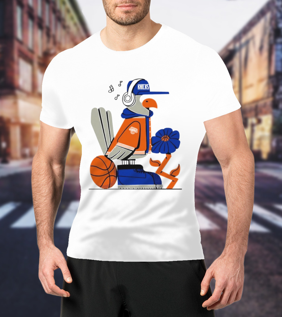 New York Knicks Go Go Go Bird With Cap And Basketball T-Shirt
