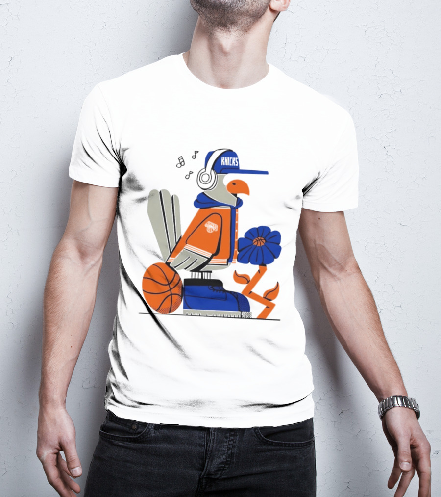 New York Knicks Go Go Go Bird With Cap And Basketball T-Shirt