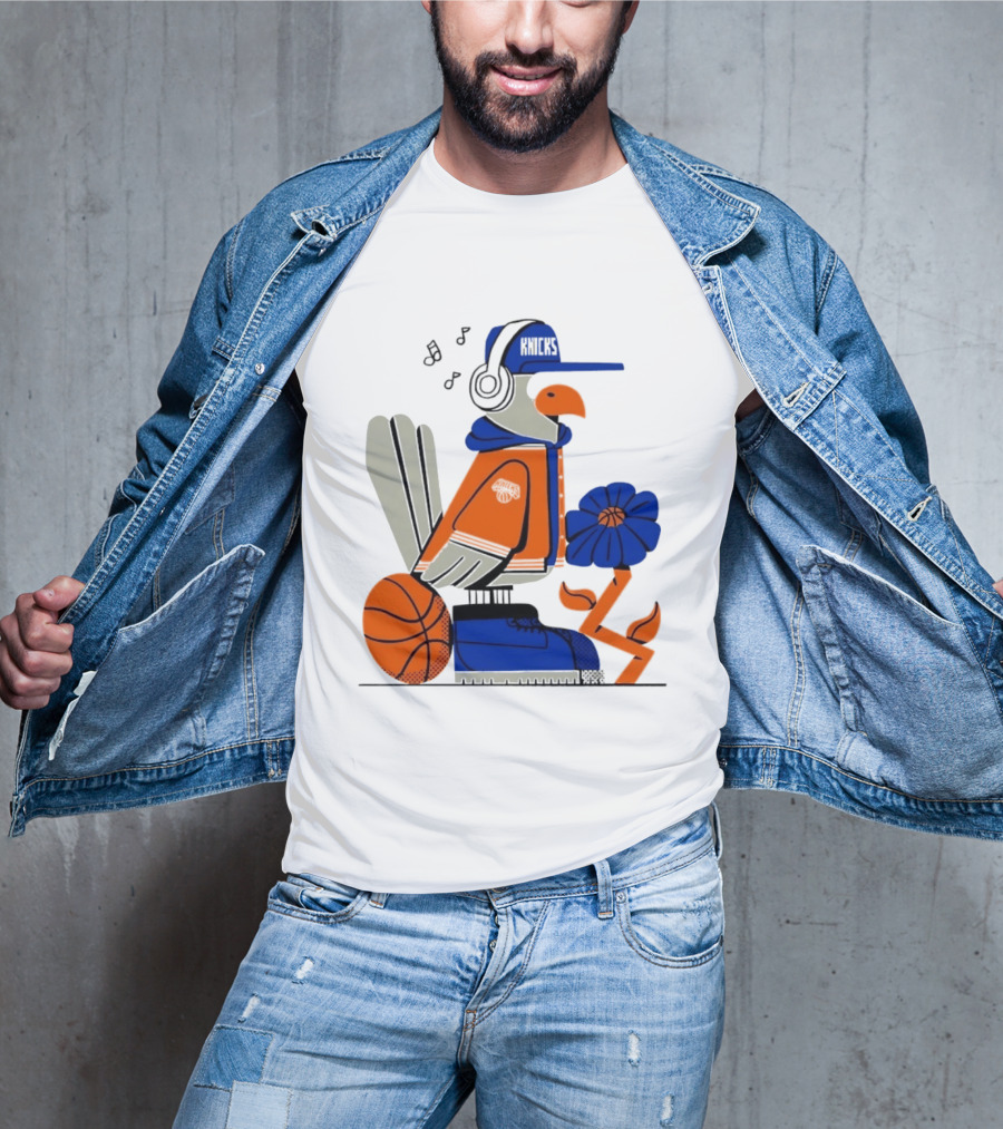New York Knicks Go Go Go Bird With Cap And Basketball T-Shirt