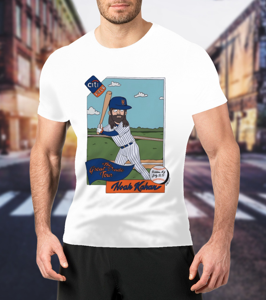 Noah Kahan The Great Divide Tour Citi Field New York Mets Cartoon Baseball July 18 19 T-Shirt