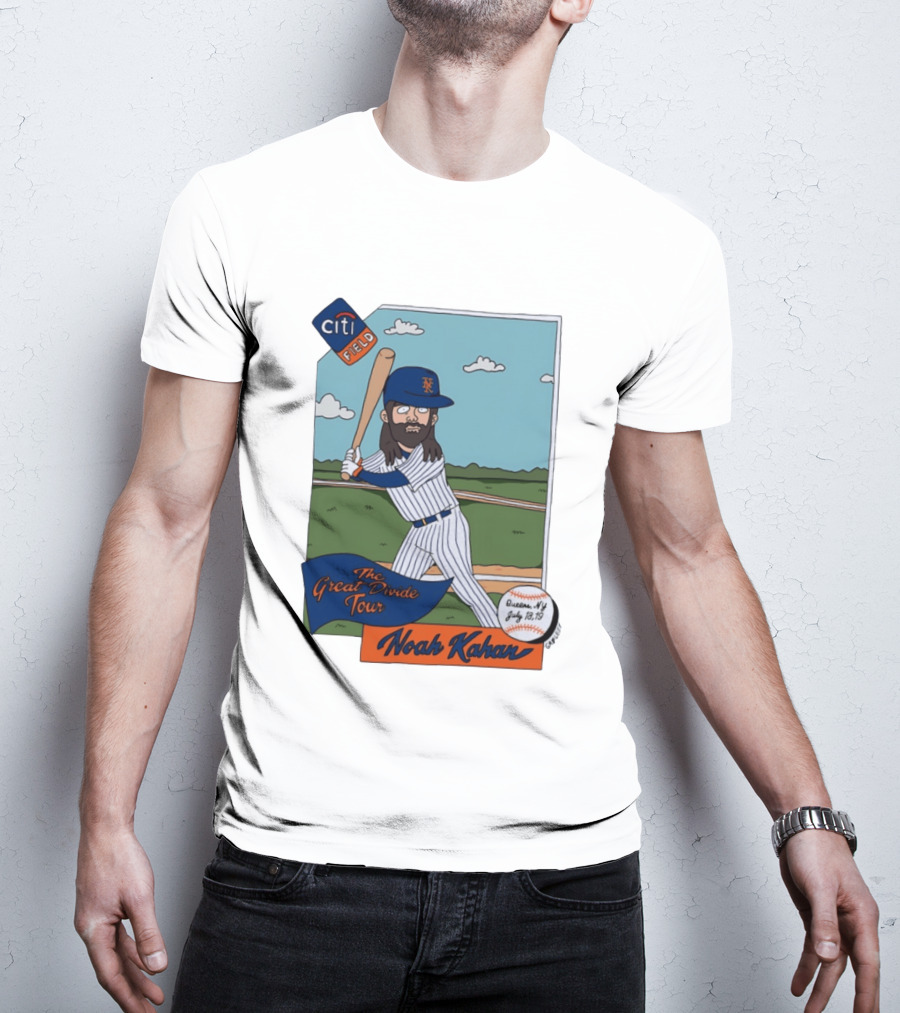 Noah Kahan The Great Divide Tour Citi Field New York Mets Cartoon Baseball July 18 19 T-Shirt