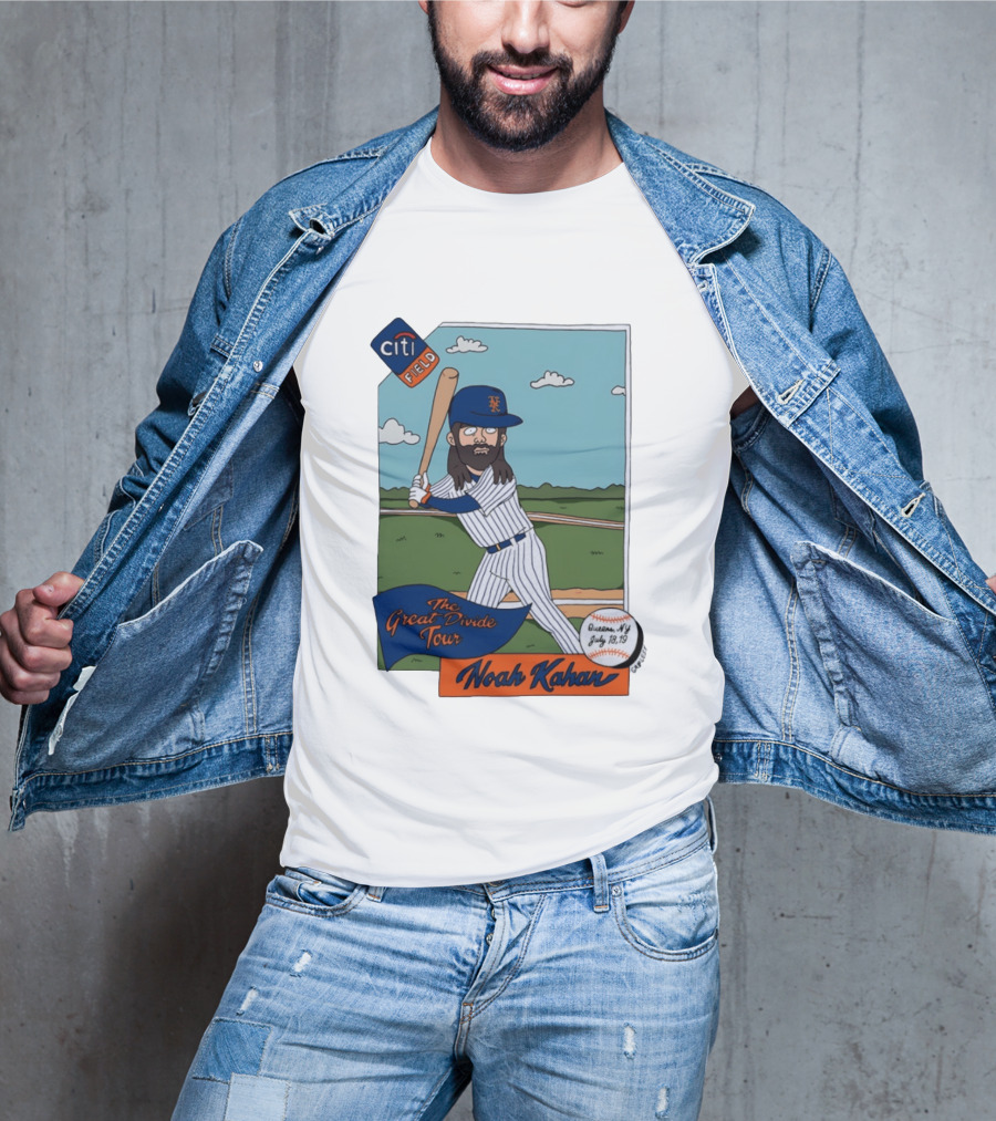 Noah Kahan The Great Divide Tour Citi Field New York Mets Cartoon Baseball July 18 19 T-Shirt