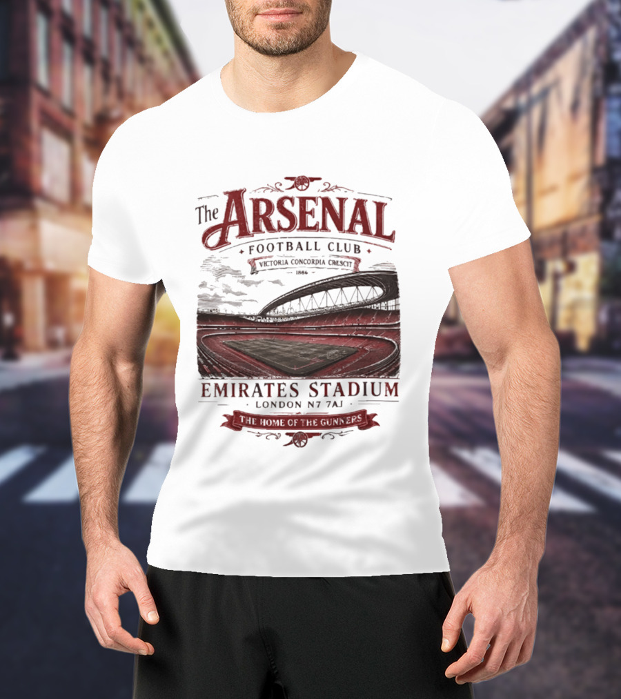 Arsenal Football Club Emirates Stadium London N7 7AJ Victoria Concordia Crescit Established 1886 Home Of The Gunners T-Shirt