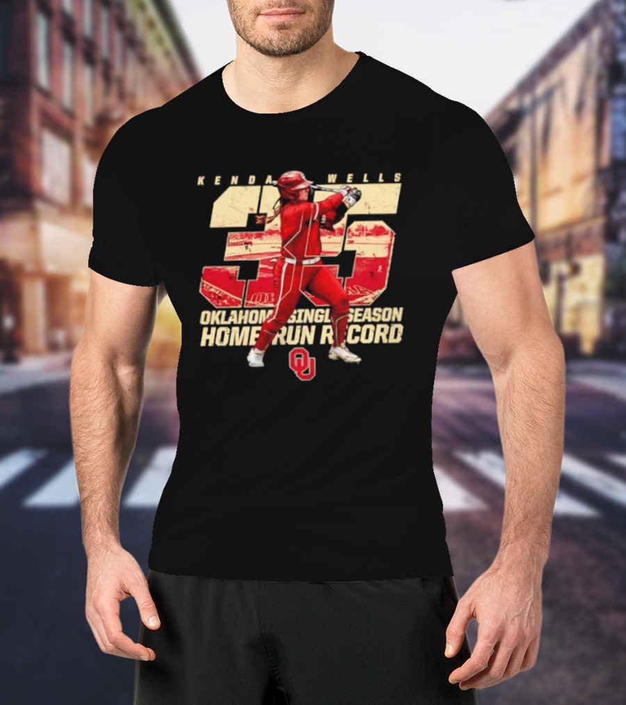 Kendall Wells 35 Oklahoma Single Season Home Run Record OU T-Shirt