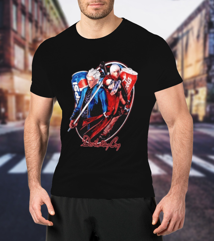 Devil May Cry Dante Vergil Pepsi Coca Cola Drink Battle T-Shirt