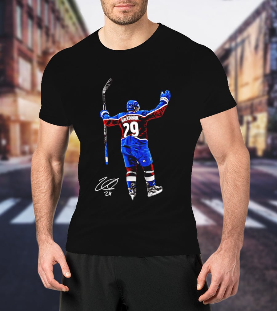 Nathan MacKinnon 29 Colorado Avalanche Hockey Celebration T-Shirt