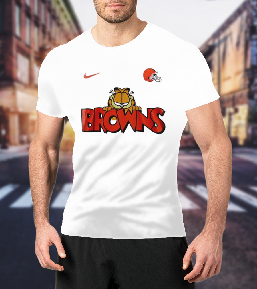 Cleveland Browns Garfield Orange Cat Helmet Nike T-Shirt