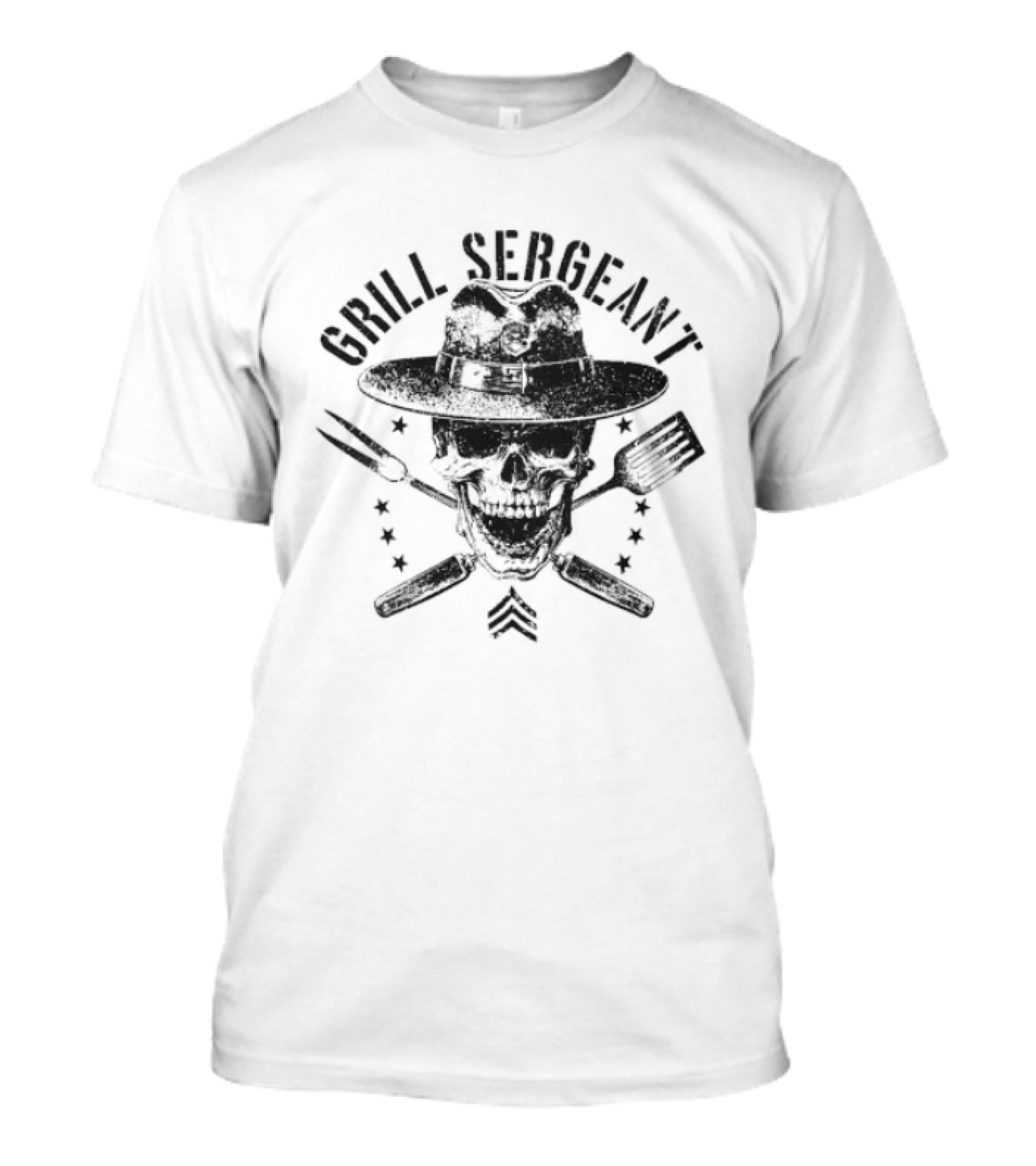 Grill Sergeant Skull Fork Spatula Chef Hat Stars T-Shirt