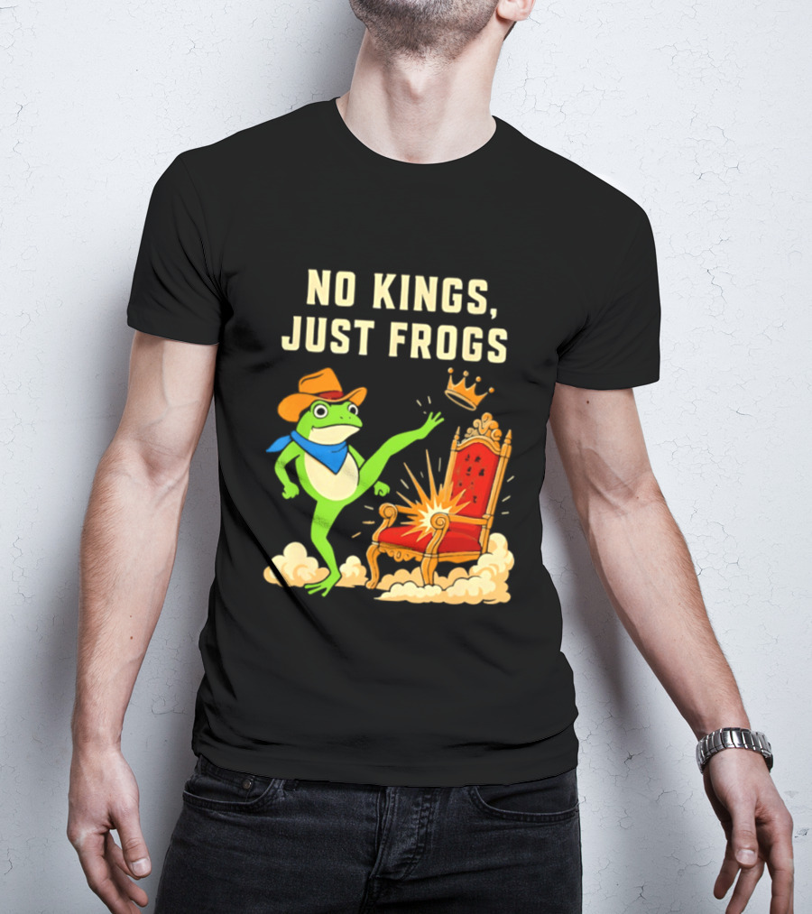 No Kings Just Frogs Portland Cowboy Frog Kicking Crown From Throne T-Shirt