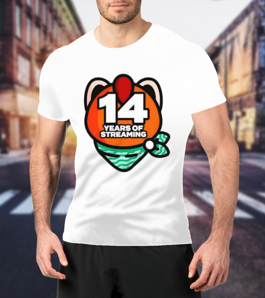 14 Years Of Streaming Cat Ear Design With Bandana T-Shirt