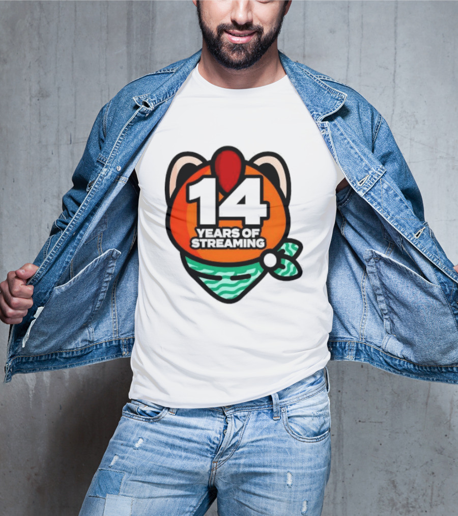 14 Years Of Streaming Cat Ear Design With Bandana T-Shirt