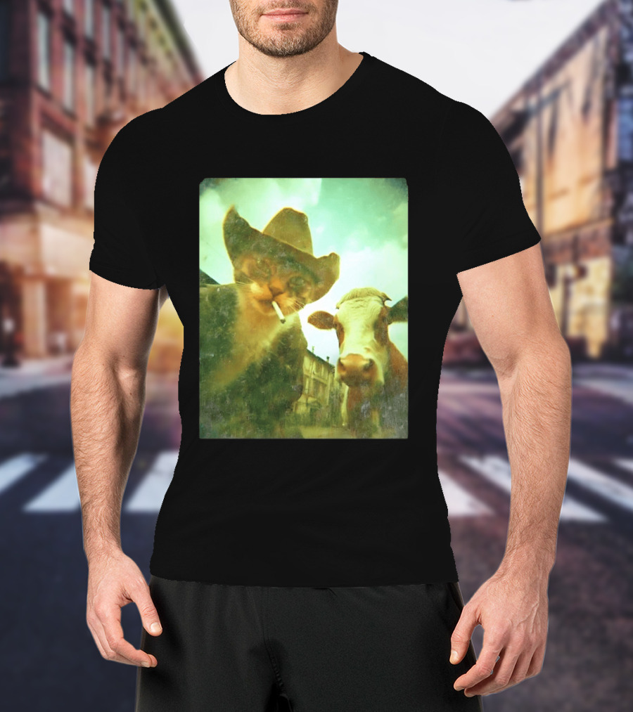 Cowboy Cat Smoking With Cow T-Shirt