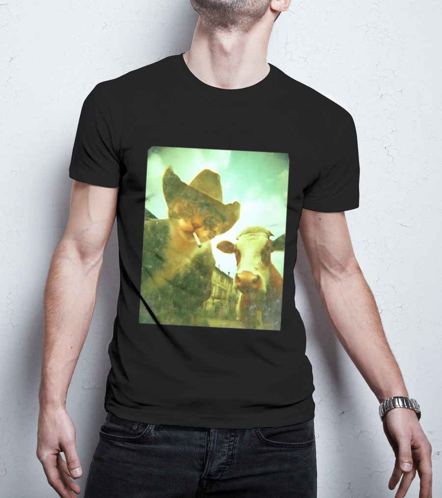 Cowboy Cat Smoking With Cow T-Shirt