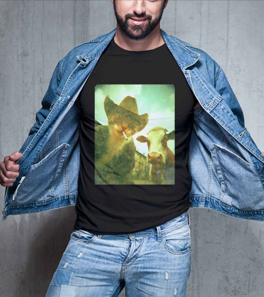 Cowboy Cat Smoking With Cow T-Shirt