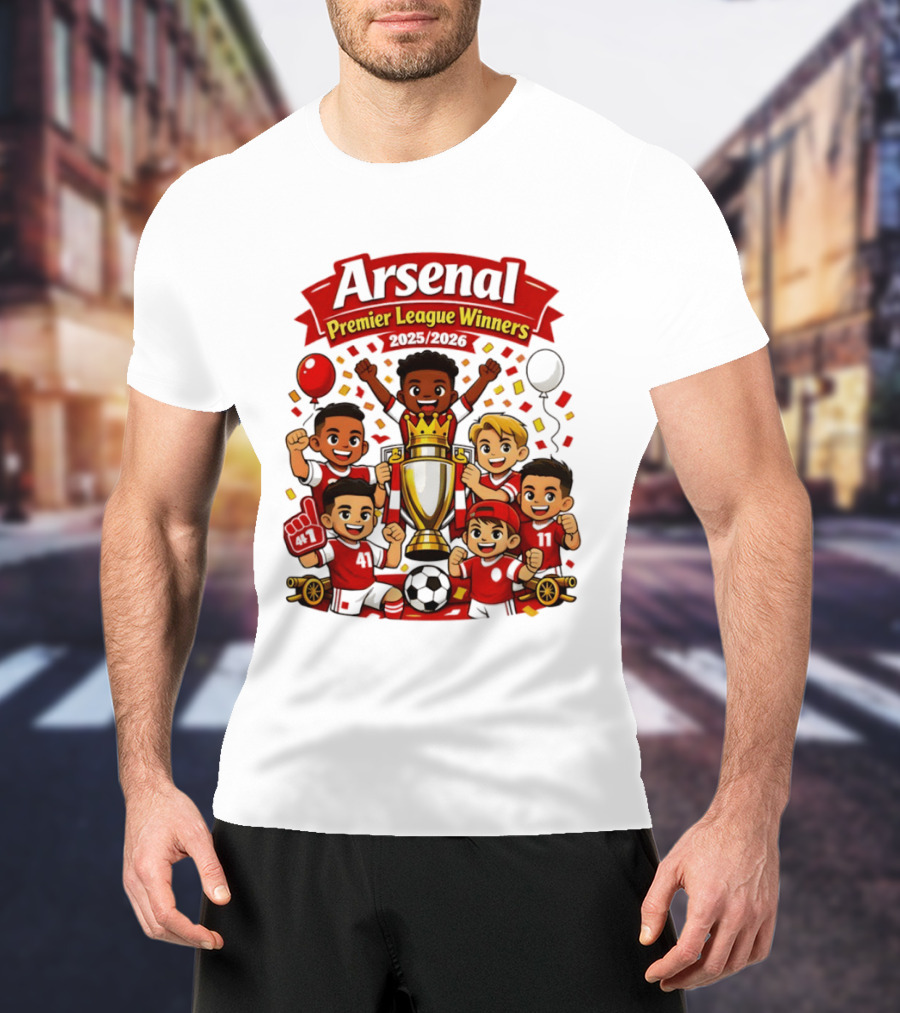 Arsenal Premier League Winners 2025 2026 Cartoon Champions Celebration T-Shirt