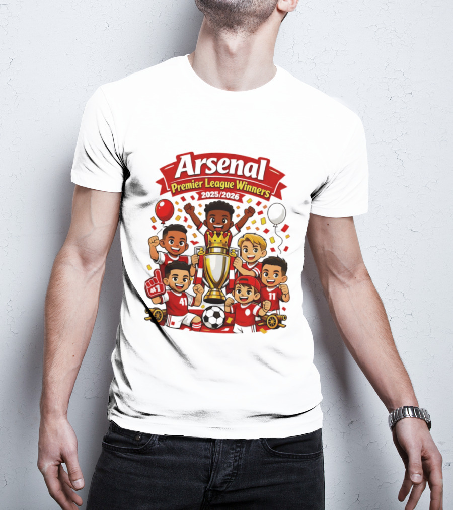 Arsenal Premier League Winners 2025 2026 Cartoon Champions Celebration T-Shirt