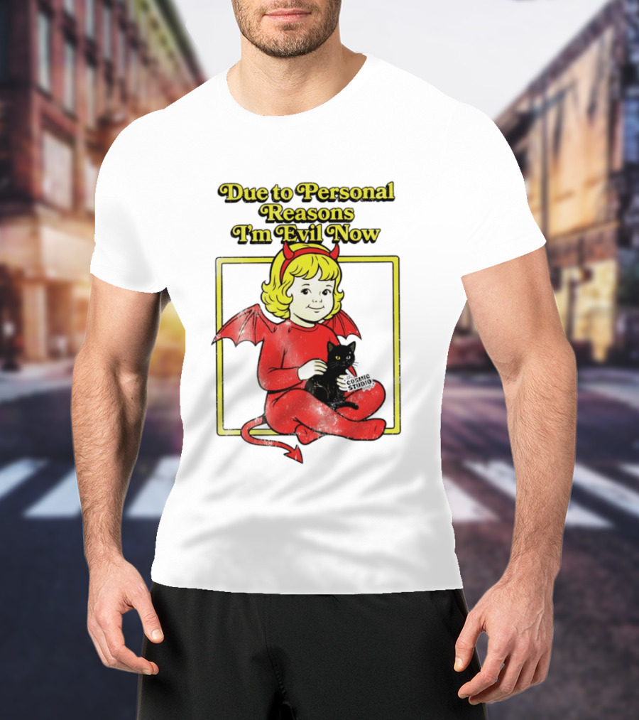 Due To Personal Reasons I'm Evil Now Baby Devil Costume With Black Cat T-Shirt