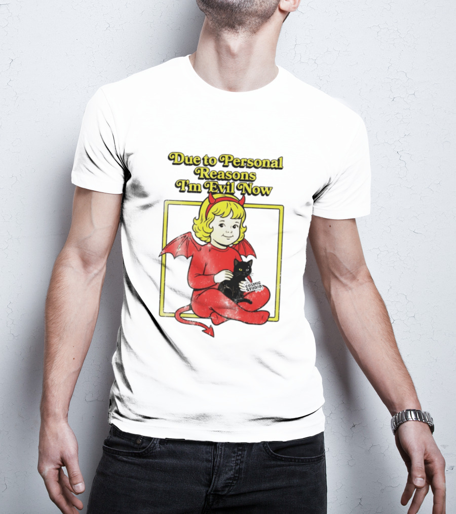Due To Personal Reasons I'm Evil Now Baby Devil Costume With Black Cat T-Shirt