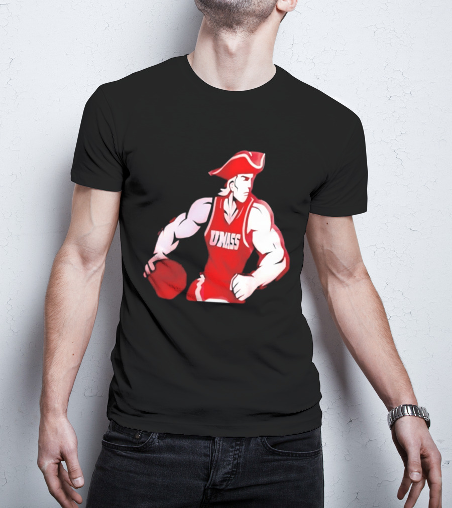 UMass Minutemen Basketball Red Jersey Embroidery T-Shirt
