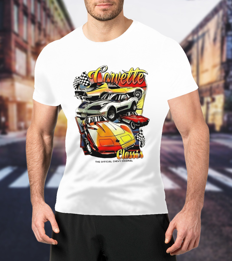 Corvette Classics The Official Chevy Original Cars Racing Flags T-Shirt
