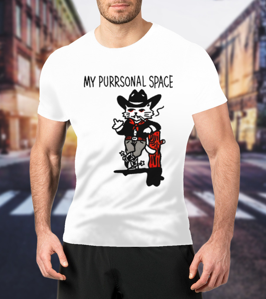 Cowboy Cat Smoking My Purrsonal Space Cartoon Western T-Shirt