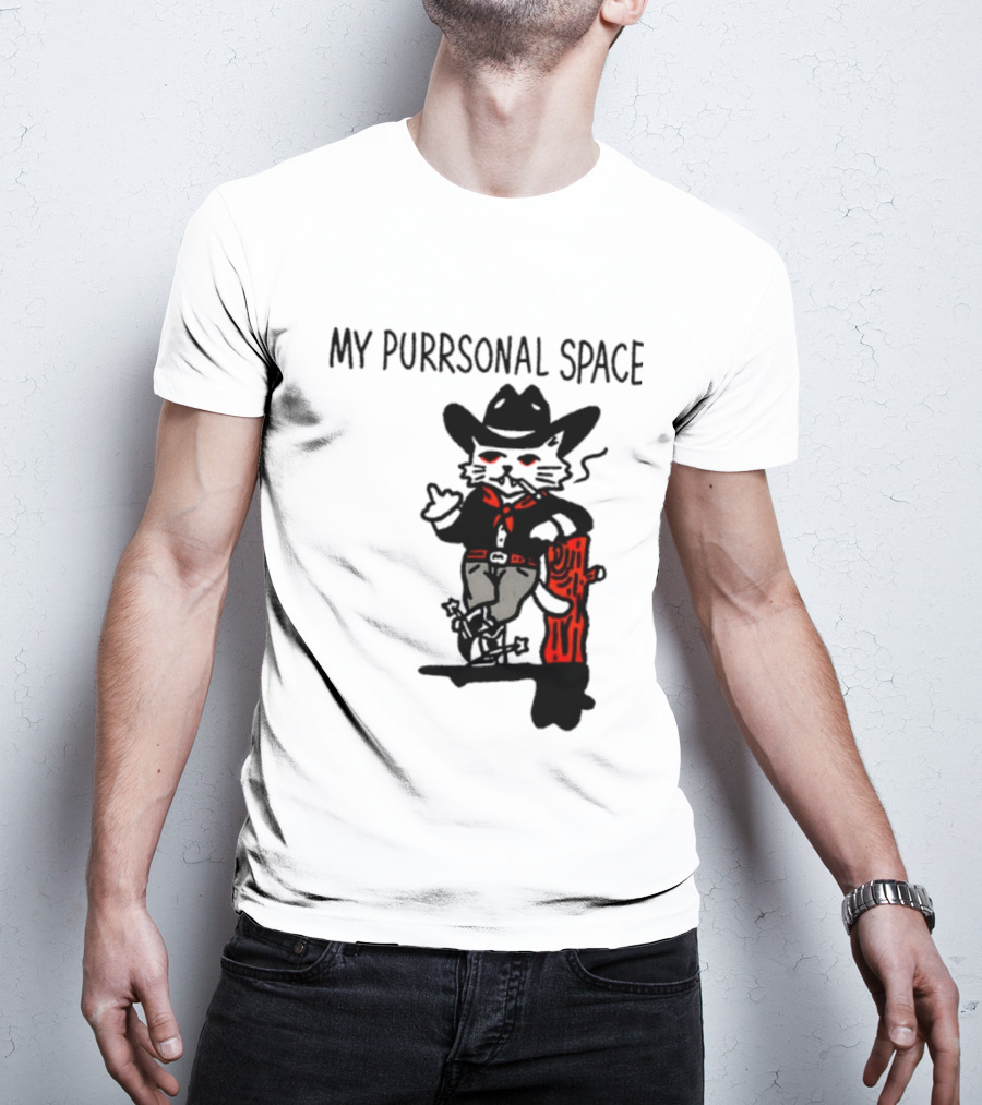 Cowboy Cat Smoking My Purrsonal Space Cartoon Western T-Shirt