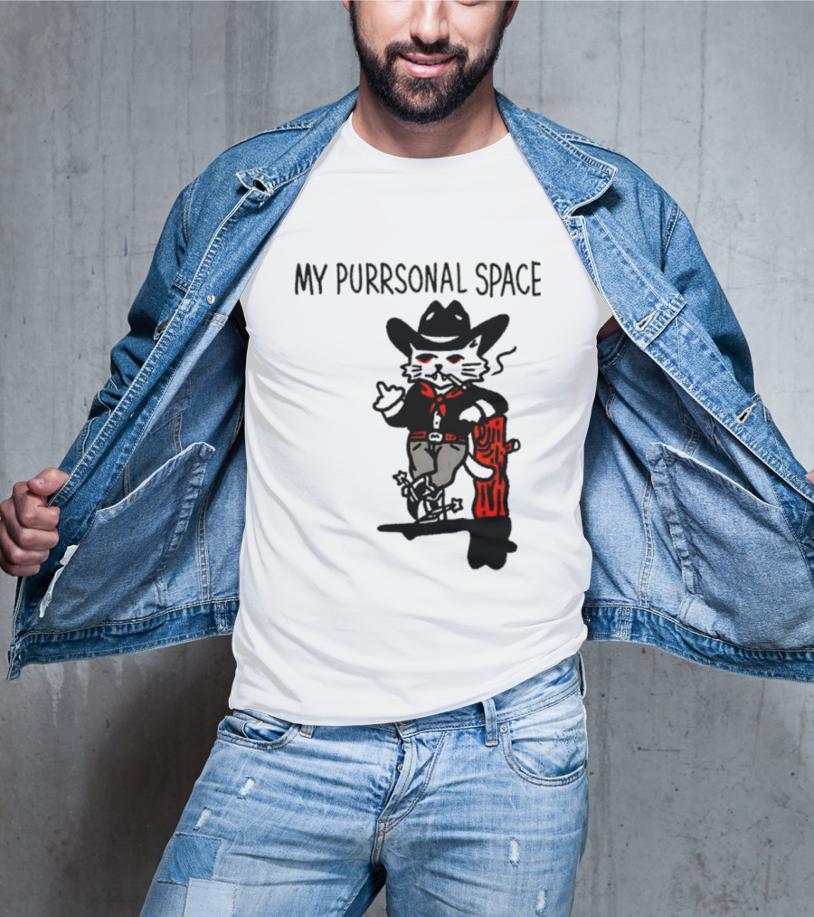 Cowboy Cat Smoking My Purrsonal Space Cartoon Western T-Shirt