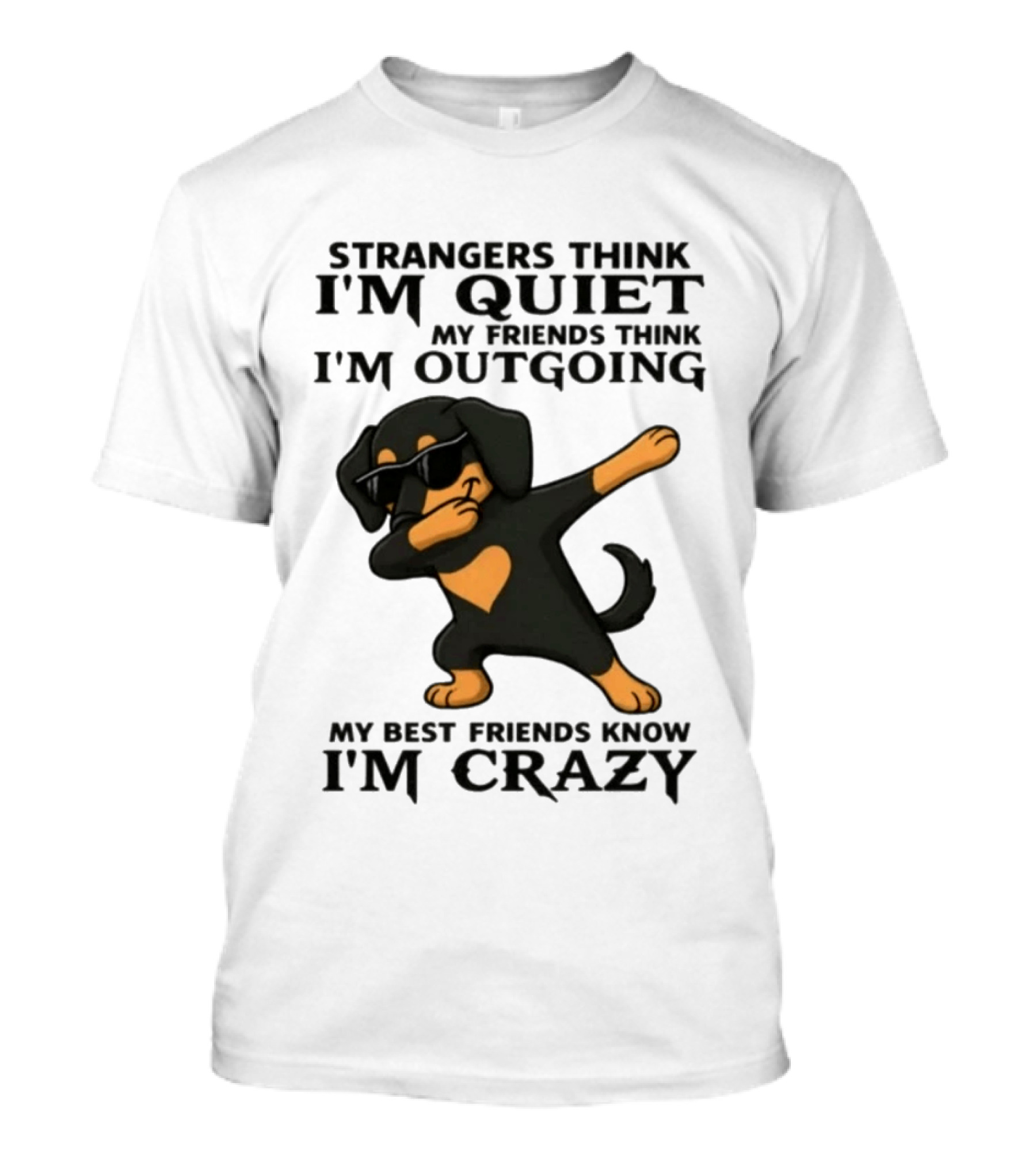 Strangers Think I'm Quiet Friends Think I'm Outgoing Best Friends Know I'm Crazy Dabbing Dachshund T-Shirt
