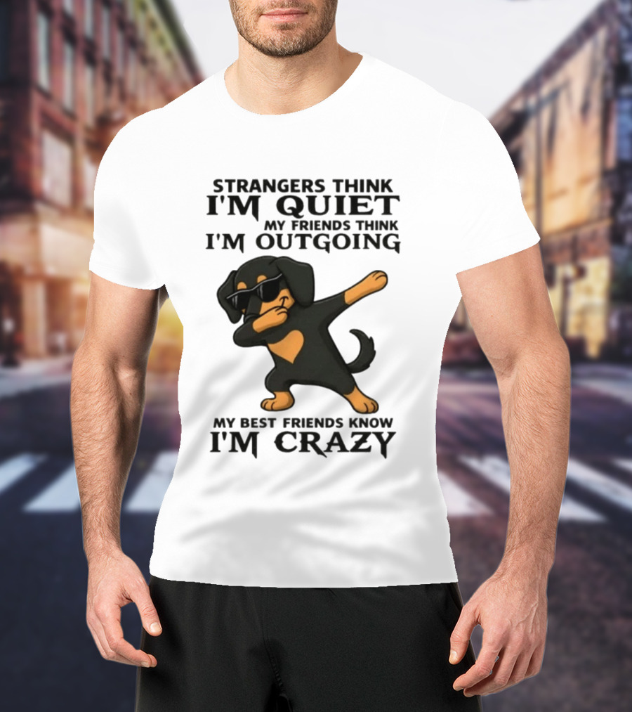 Strangers Think I'm Quiet Friends Think I'm Outgoing Best Friends Know I'm Crazy Dabbing Dachshund T-Shirt
