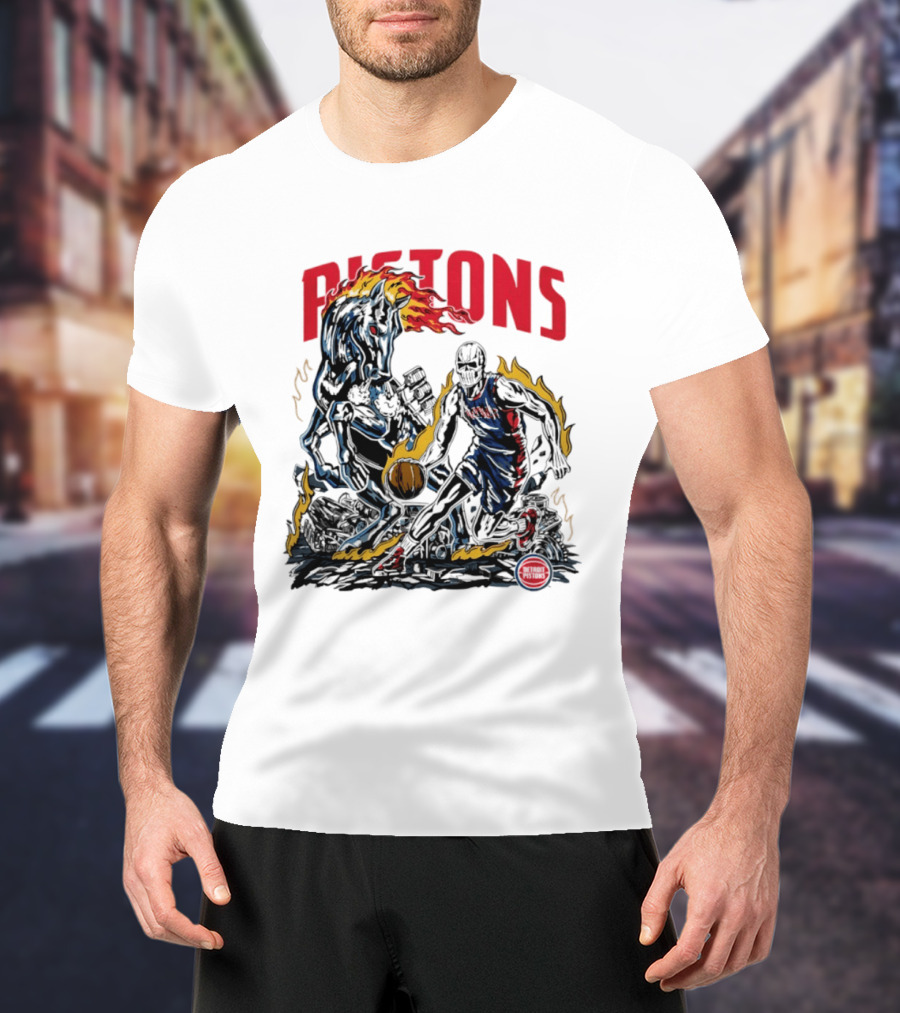 Pistons Warren Lotas 2026 Basketball Flames T-Shirt