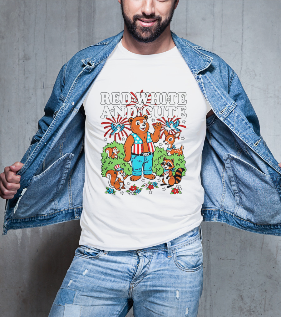 Red White And Cute Bear Raccoon Squirrel Peanuts T-Shirt