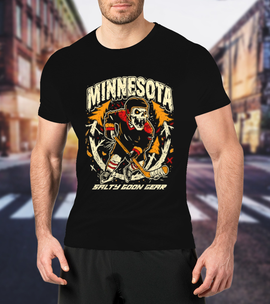 Minnesota Wild Salty Goon Hockey Skeleton T-Shirt