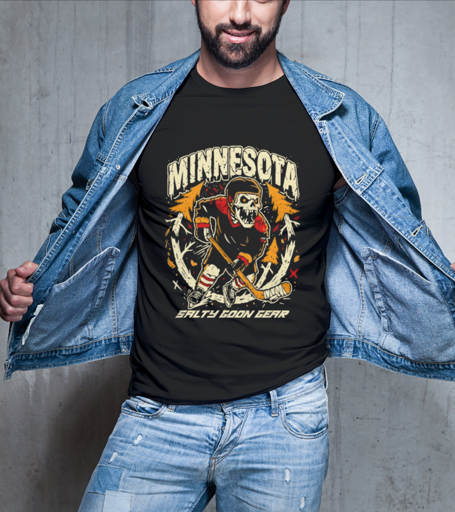 Minnesota Wild Salty Goon Hockey Skeleton T-Shirt