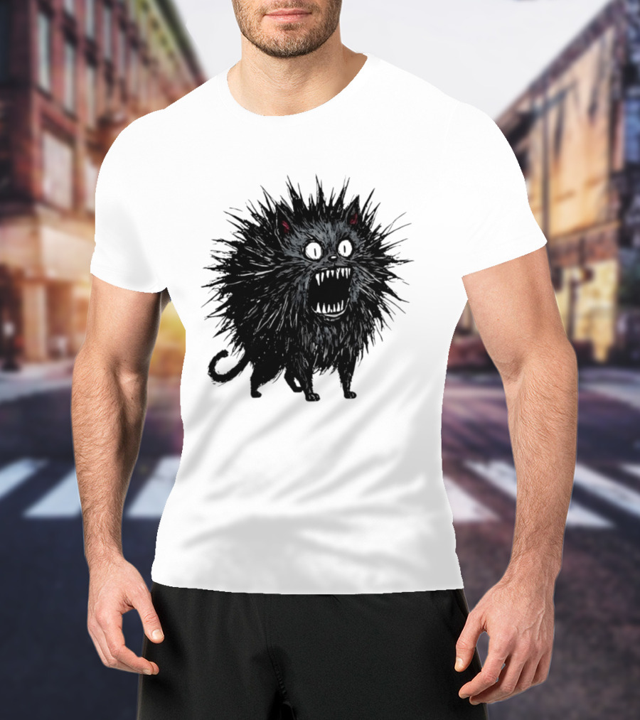 Angry Spiky Black Cat Meme Wild Expression T-Shirt