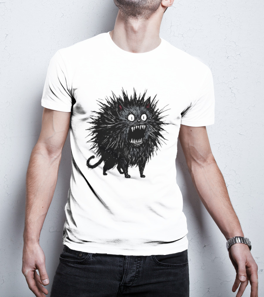 Angry Spiky Black Cat Meme Wild Expression T-Shirt
