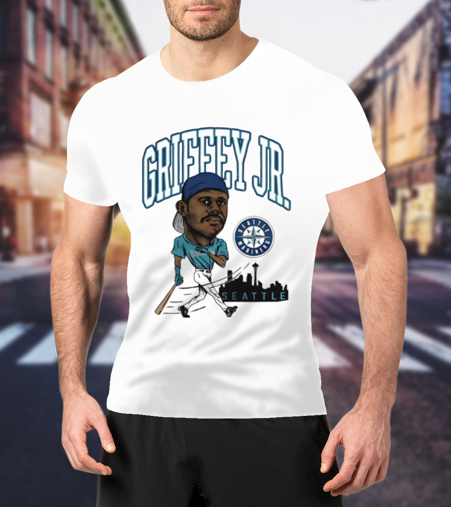 Seattle Mariners Griffey Jr. Skyline Caricature T-Shirt