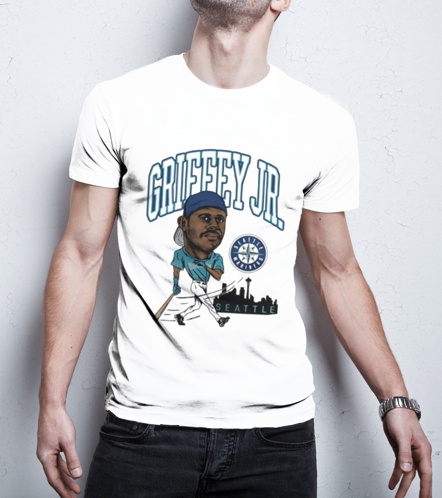 Seattle Mariners Griffey Jr. Skyline Caricature T-Shirt