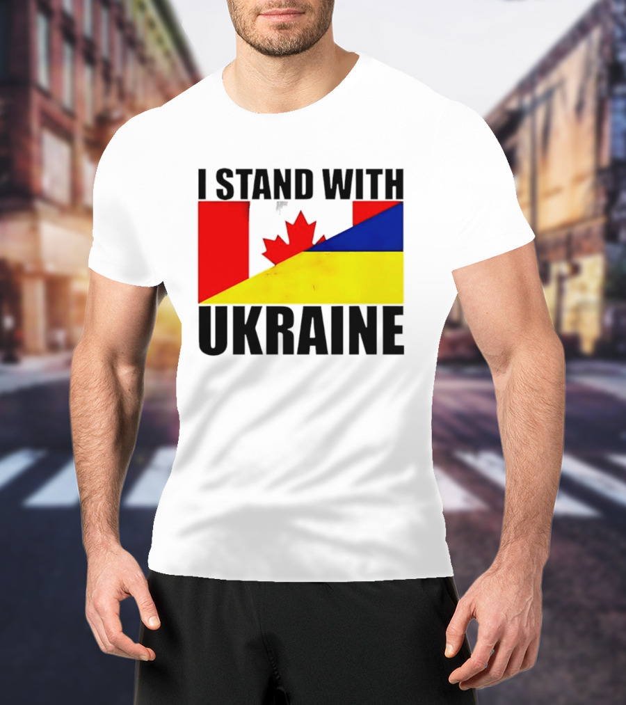 I Stand With Ukraine Canada Flag Maple Leaf Yellow Blue T-Shirt