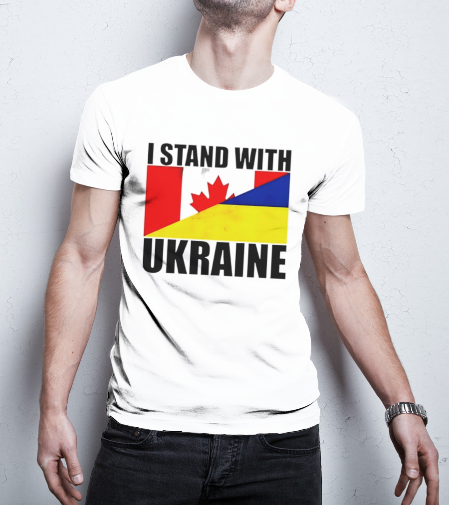 I Stand With Ukraine Canada Flag Maple Leaf Yellow Blue T-Shirt