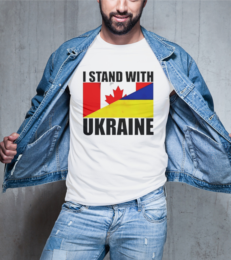 I Stand With Ukraine Canada Flag Maple Leaf Yellow Blue T-Shirt